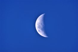 Half moon visible during day time on a clear blue sky