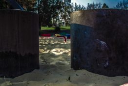 Kids park with play equipment built on sand