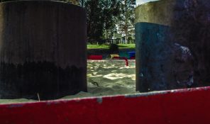 Kids park with play equipment built on sand