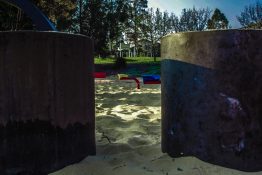 Kids park with play equipment built on sand