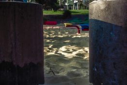 Kids park with play equipment built on sand