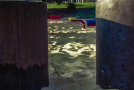 Kids park with play equipment built on sand