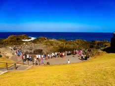 People standing at the blow hole barriers in Kiama