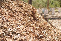 Pile of wood chips for gardening left on the road side