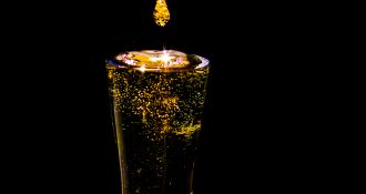 Bubbles formed in a glass after pouring fizzy drink in it