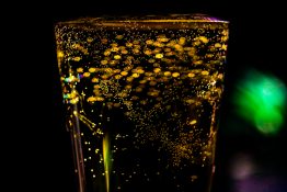 Bubbles formed in a glass after pouring fizzy drink in it