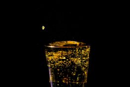 Bubbles formed in a glass after pouring fizzy drink in it