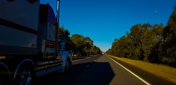 Passing a truck on a freeway while driving back from Melbourne to Sydney