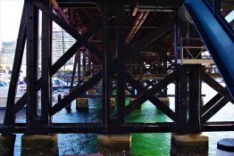 Support and frames made of steel under a bridge